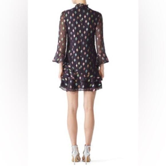 SALONI Silk Fil Coupe Marissa Mini Dress in Black Rainbow. * Read - Picture 4 of 15